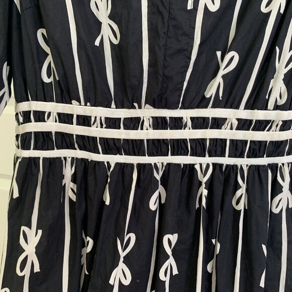 Umgee Womens Bow Tie Print Notched Contrast Velvet Trim Dress Ruffle Cotton Sz L - Picture 5 of 14